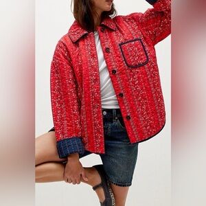 Free People Red Floral Quilted Alexia Jacket NWT